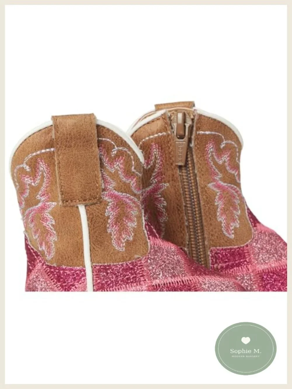 Faux Leather Western Boots Glitter Patchwork Zip-Up Cowgirl